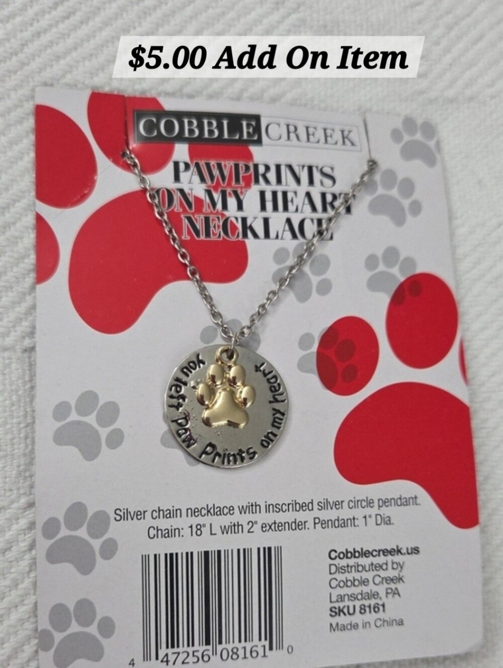 Cobble Creek Paw Prints On My Heart Silver Chain Necklace NWT Carded